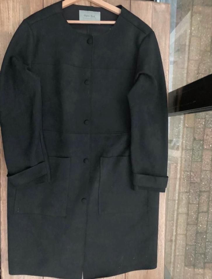 Open End Jas Suède Look Zwart Maat 44/XXL, Kleding | Dames, Jassen | Zomer, Zo goed als nieuw, Maat 42/44 (L), Zwart, Ophalen of Verzenden