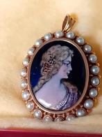 14k Gouden Hanger/Broche Email d'Art Dame, Ophalen of Verzenden