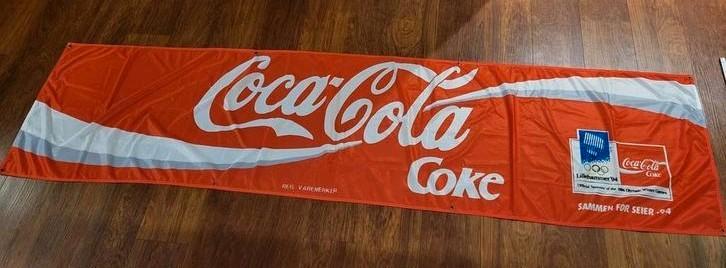 Coca Cola Banner Lillehammer '94 Olympische Spelen, Verzamelen, Merken en Reclamevoorwerpen, Gebruikt, Reclamebord, Ophalen of Verzenden