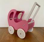 Houten poppenwagen roze/wit met slaapkussen, Ophalen of Verzenden, Zo goed als nieuw, Duw- of Trekspeelgoed
