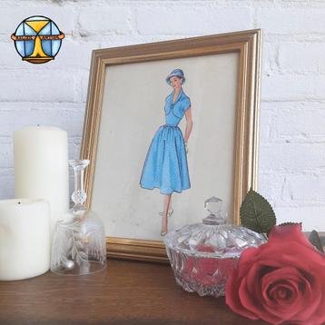 Vintage mode tekening / vrouw in jurk / 50s mode beeld 