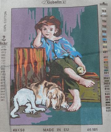 Cado voorbedrukt borduurstramien jongen met hond  101 beschikbaar voor biedingen