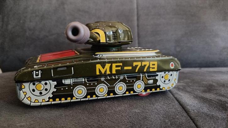 Vintage Tinnen Speelgoed Tank - Wrijvingsmotor, Antiek en Kunst, Antiek | Speelgoed, Ophalen of Verzenden