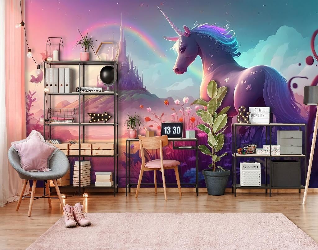 Fotobehang / Behang - Kinderkamer - Unicorn Wonderland, Paars, Verzenden, Minder dan 10 m², Info@fotobehangkoning.nl