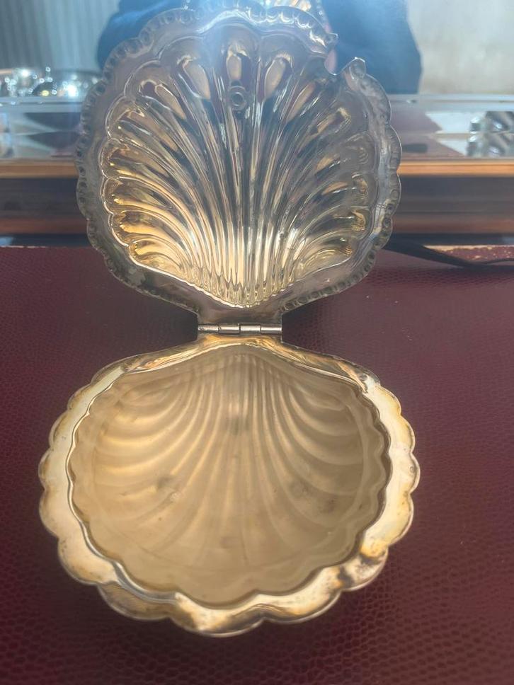 Antieke Verzilverde Schelp - Sierdoosje, Antiek en Kunst, Antiek | Goud en Zilver, Zilver, Verzenden