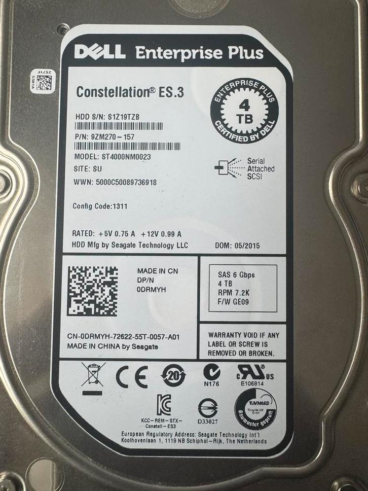 DELL 4TB SAS HDD – 7200RPM – €50 per stuk, Computers en Software, Harde schijven, Zo goed als nieuw, Server, Intern, HDD, SAS