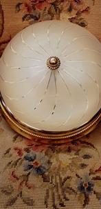 Vintage Plafondlamp met gouden rand en glazen kap, Huis en Inrichting, Lampen | Plafondlampen, Ophalen of Verzenden, Zo goed als nieuw