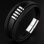 Armband heren - Zwart/zilver, Sieraden, Tassen en Uiterlijk, Armbanden, Ophalen of Verzenden, Nieuw, Zwart, Leer