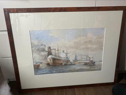 Aquarel van Jan Schaeffer van de Rotterdamse haven, Antiek en Kunst, Kunst | Etsen en Gravures, Ophalen of Verzenden