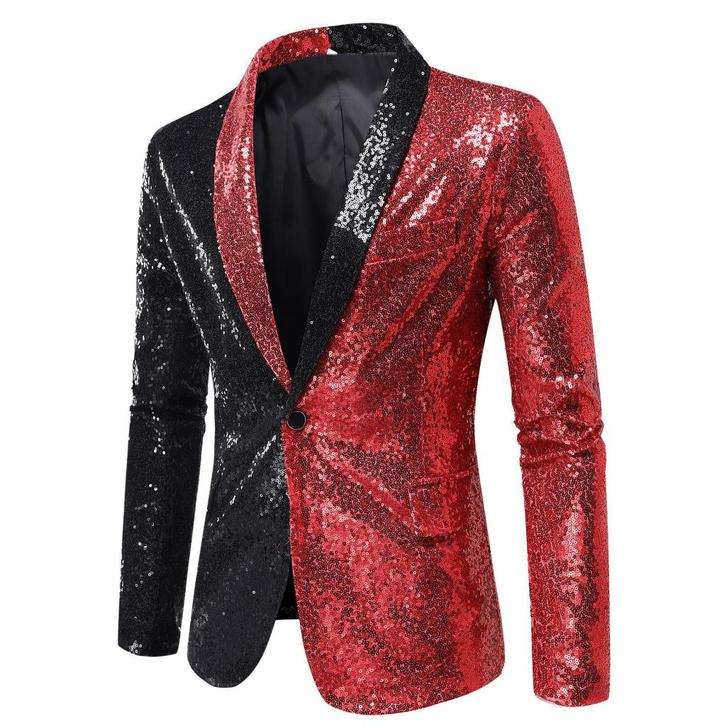 Heren rood zwart glitter colbert / mannen blazer paillet, Kleding | Heren, Kostuums en Colberts, Nieuw, Overige maten, Overige kleuren