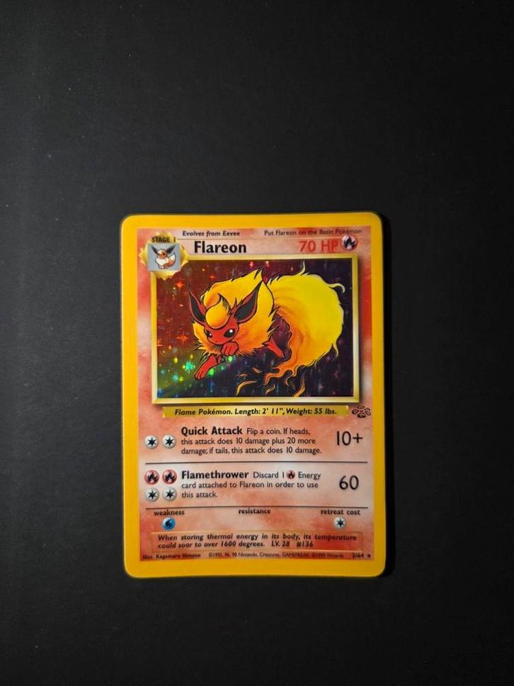 Flareon 3/64 Pokemon Jungle holo, Hobby en Vrije tijd, Verzamelkaartspellen | Pokémon, Gebruikt, Booster, Foil, Ophalen of Verzenden