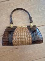 Vintage Krokodillenleren Clutch Jaren 60, Ophalen of Verzenden, Gebruikt, Bruin, Handtas