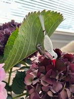 Antiek oude kerstbal zilveren glazen vogel op knijper, Ophalen of Verzenden, Gebruikt