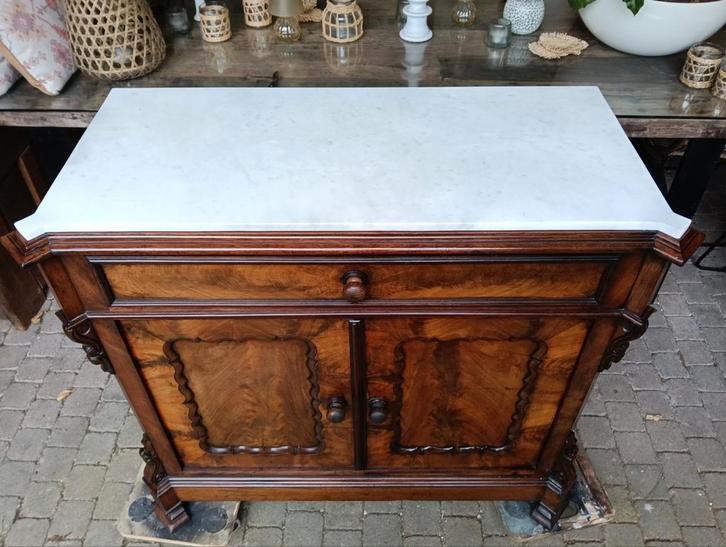 Antieke wastafel badkamermeubel marmer mahonie kast vintage, Huis en Inrichting, Badkamer | Badkamermeubels, Minder dan 100 cm