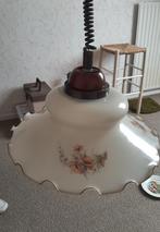 Brocante hanglamp met glazen kap, Huis en Inrichting, Ophalen, Gebruikt, 50 tot 75 cm, Glas