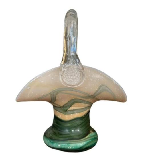 Murano Smaragd Glazen Mandje gesingeerd, Antiek en Kunst, Antiek | Glas en Kristal, Ophalen of Verzenden