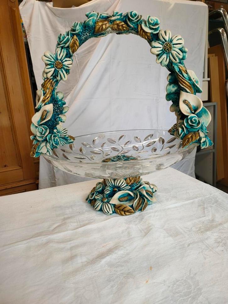 Kristallen Schaal met Bloemenhengsel - Italiaans, Antiek en Kunst, Antiek | Schalen, Ophalen of Verzenden