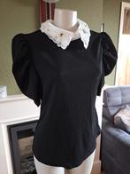 Nieuwe zwart kanten kraagje top 2XL 46 pof mouw gratis verz, Verzenden, Zwart, Maat 46/48 (XL) of groter, Zo goed als nieuw