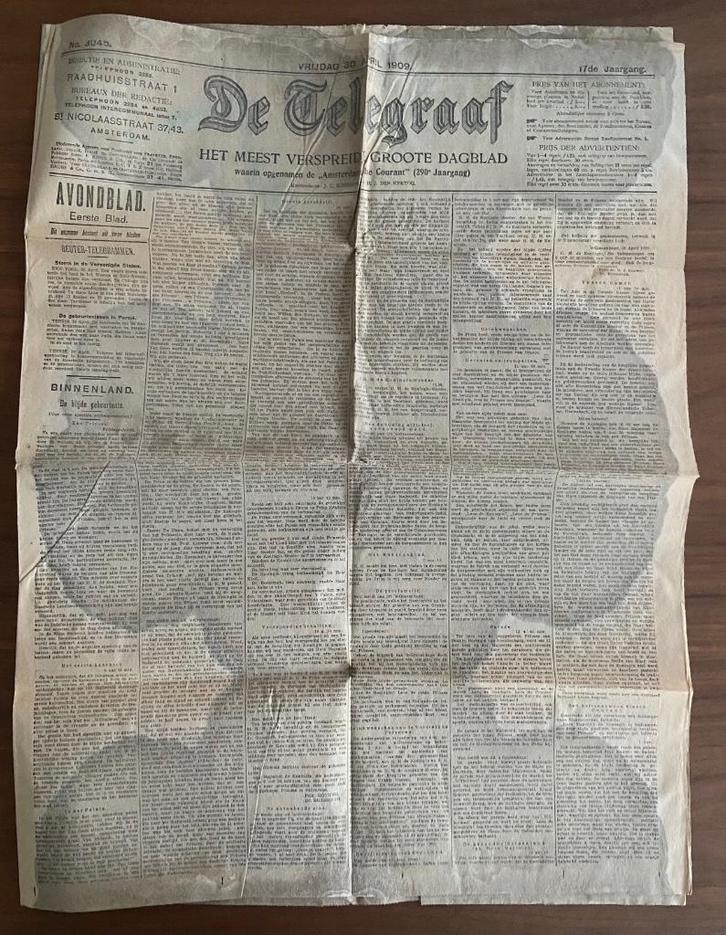 Aankondiging geboorte Koningin Juliana 30 april 1909, Verzamelen, Koninklijk Huis en Royalty, Gebruikt, Tijdschrift of Boek, Nederland