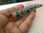 Vintage broche zilver Emaille Bloedkoraal Turquoise 925, Sieraden, Tassen en Uiterlijk, Broches, 4 tot 7 cm, Verzenden, Zo goed als nieuw