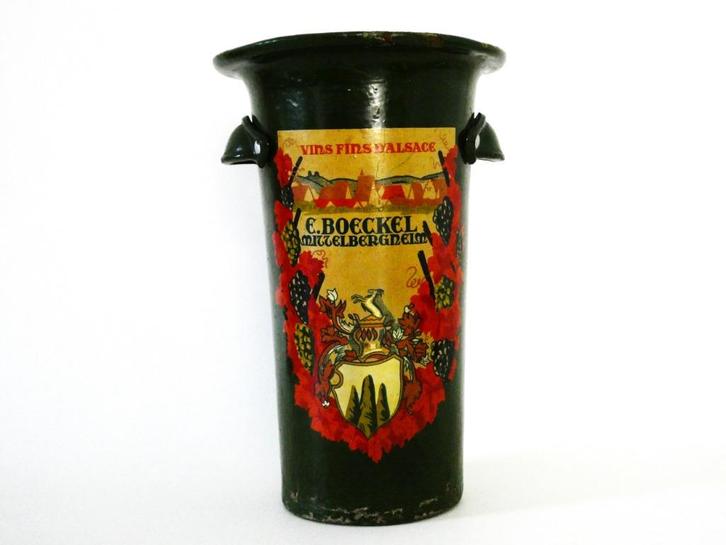Oude wijnfleshouder van E.Boeckel Mittelbergheim Elzas wijn, Antiek en Kunst, Curiosa en Brocante, Ophalen of Verzenden
