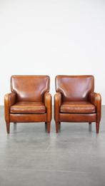 Set van 2 comfortabele armchairs gemaakt van schapenleer, Ophalen, Gebruikt, Vintage, 50 tot 75 cm