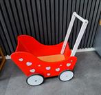 Houten Poppenwagen - Rood met Hartjes, Ophalen, Zo goed als nieuw
