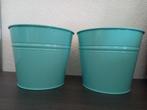 2 leuke Turquoise bloempotjes, Gebruikt, Rond, Ophalen of Verzenden, Minder dan 25 cm