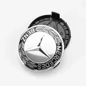 Set naafdoppen 75 mm Mercedes (4 stuks) nieuw zwart/zilver beschikbaar voor biedingen
