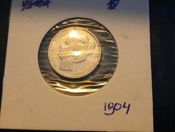 Zilveren prachtige 25 cent munt 1904 Koningin Wilhelmina beschikbaar voor biedingen