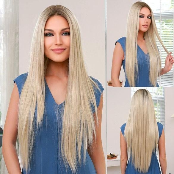 Swiss lace pruik lang blond steil haar zonder pony, Ophalen of Verzenden, Nieuw, Pruik of Haarverlenging