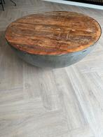 Unieke ronde salontafel - Hout & Metaal, Ophalen, Gebruikt, Rond, 50 tot 100 cm