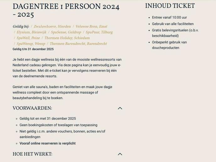Entree Spawell/ Zwaluwhoeve/Veluwse bron/Elysium/Spasense/, Tickets en Kaartjes, Kortingen en Cadeaubonnen, Eén persoon, Spa of Sauna
