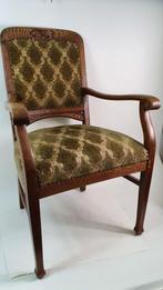 Antieke eikenhouten stoel fluwelen zitting armleuningen. S20, Antiek en Kunst, Ophalen of Verzenden