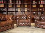 Orginele chesterfield set roest bruin leer, Huis en Inrichting, Ophalen, Zo goed als nieuw, 75 tot 100 cm, Leer