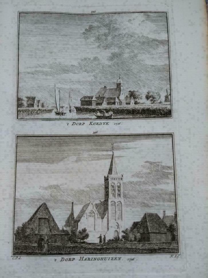 345-346/ Koedijk en Haringhuizen  Kopergravure 1752, Antiek en Kunst, Kunst | Etsen en Gravures, Ophalen of Verzenden