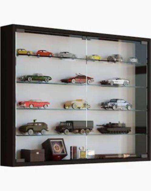 VCM Houten glazen wandvitrinekast Collector Mandosa L zwart, Huis en Inrichting, Kasten | Vitrinekasten, Nieuw, Minder dan 100 cm