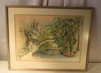 Mooi geschilderd Aquarel 'Brug en Terrasje' - Siebenhausen, Antiek en Kunst, Kunst | Schilderijen | Klassiek, Ophalen of Verzenden