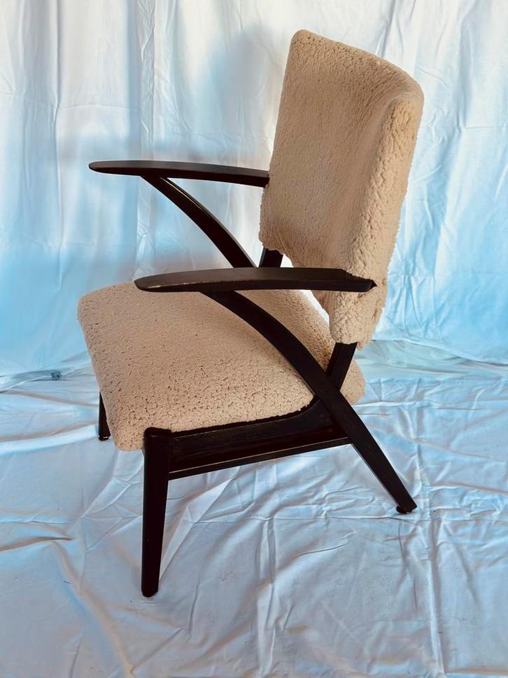 Vintage Deens Design fauteuil Midcentury Teddy Boucle retro, Huis en Inrichting, Fauteuils, Gebruikt, Hout, Stof, 50 tot 75 cm