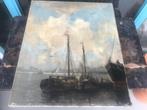 havengezicht maritiem olieverf linnen c. v. waning 19 eeuw, Antiek en Kunst, Ophalen of Verzenden