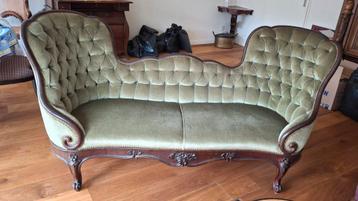 Antieke groene chaise longue / sofa beschikbaar voor biedingen