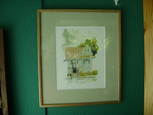 Mooie aquarel gesigneerd in goudkleurige lijst 37x32cm, Antiek en Kunst, Kunst | Schilderijen | Klassiek, Ophalen of Verzenden