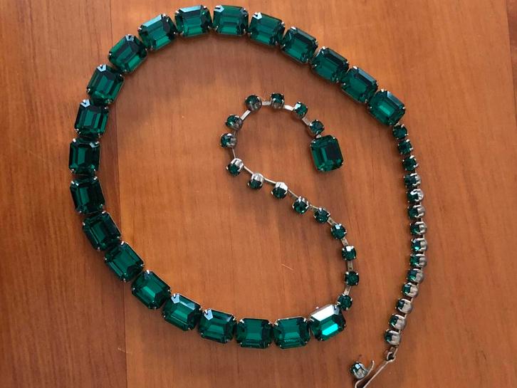 Vintage Smaragd groene ketting Weiss, Sieraden, Tassen en Uiterlijk, Antieke sieraden, Ketting, Overige materialen, Ophalen of Verzenden