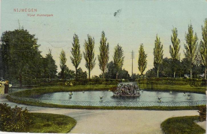 056 Nijmegen Vijver Hunnerpark 1908 gelopen, Verzamelen, Ansichtkaarten | Nederland, Gelopen, Gelderland, Voor 1920, Ophalen of Verzenden