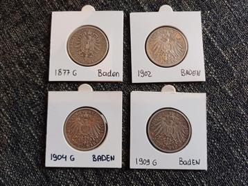 Set 4 stuks 2 Mark Duitsland Baden Zilver beschikbaar voor biedingen
