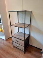 Open kast met hout en metaal en 2 laatjes, Huis en Inrichting, Kasten | Vitrinekasten, Ophalen, Gebruikt, 50 tot 100 cm, Metaal