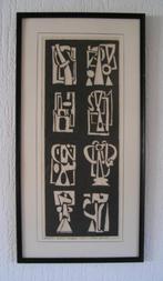 Hubert Bekman 8 figuren inktets (Houtsnede) tekening framed, Antiek en Kunst, Kunst | Etsen en Gravures, Ophalen of Verzenden