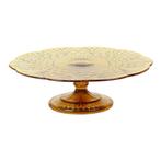 Art Deco Amber Taartschaal Standaard Depression Glass 33cm, Ophalen of Verzenden