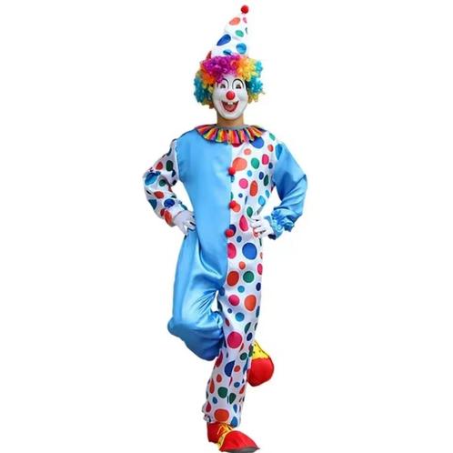 Clown Kostuum Blauw/Wit – Met Stippen & Hoed | - Maat L, Kleding | Heren, Carnavalskleding en Feestkleding