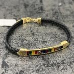 14k gouden armband prachtig model leder band, Ophalen of Verzenden, Nieuw, Goud